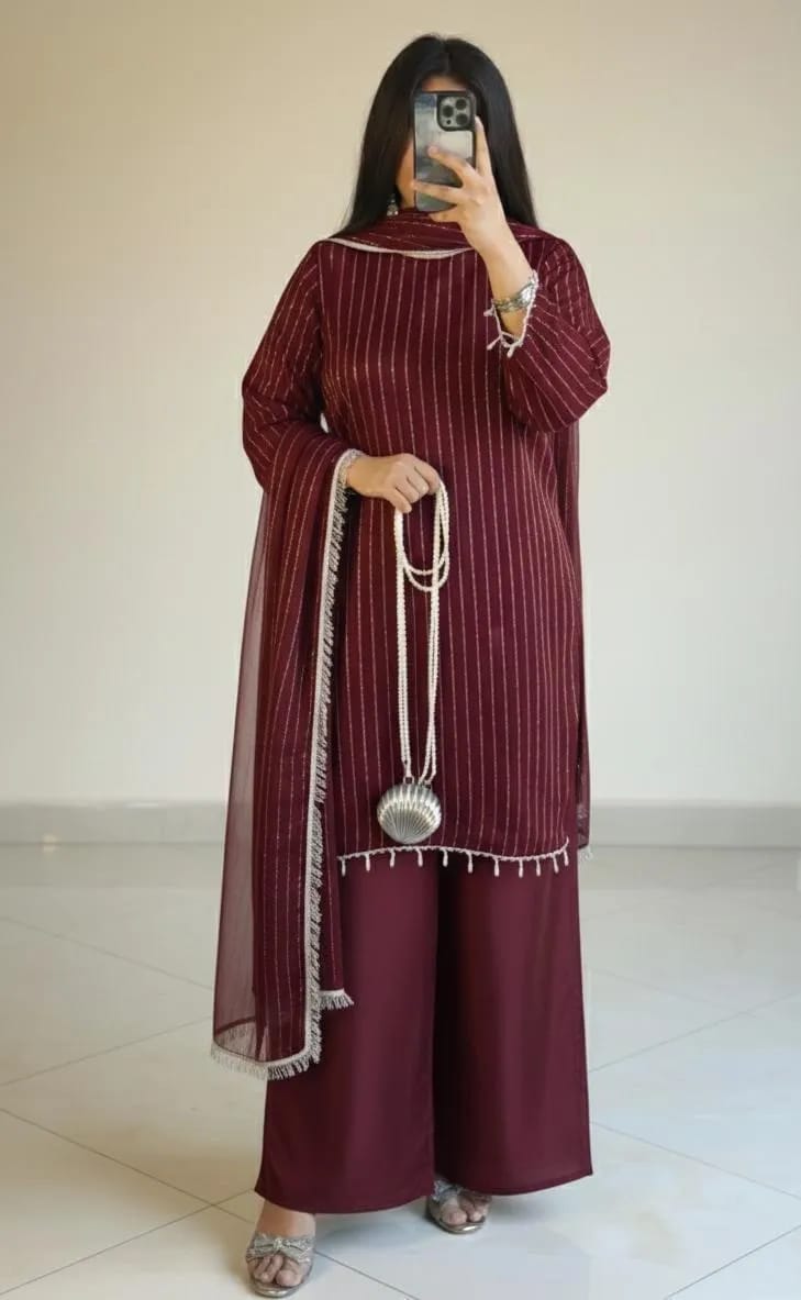 3 Pcs Women's Stitched Shamoz Silk Patch Work Suit