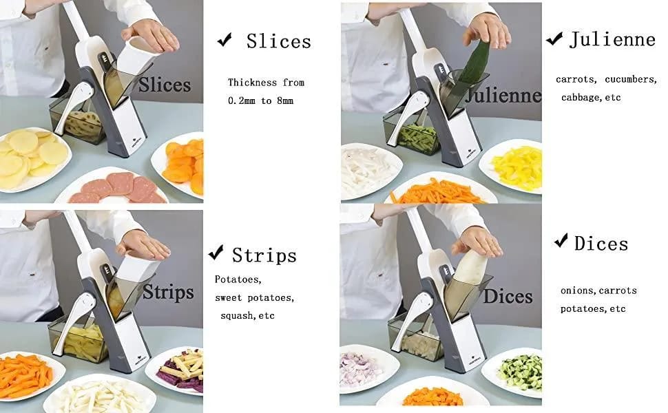 Mandoline Spring Slicer Vegetable and Fruits Cutter Meal Prep & More then 40 Thickness Adjuster 5 in 1 - Pump Brava Slicer and Dicer - Multifunctional High Quality ABS Vegetable & Fruit Slicer - Precision Slicing Made Effortless