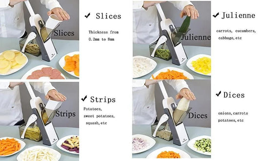 Mandoline Spring Slicer Vegetable and Fruits Cutter Meal Prep & More then 40 Thickness Adjuster 5 in 1 - Pump Brava Slicer and Dicer - Multifunctional High Quality ABS Vegetable & Fruit Slicer - Precision Slicing Made Effortless