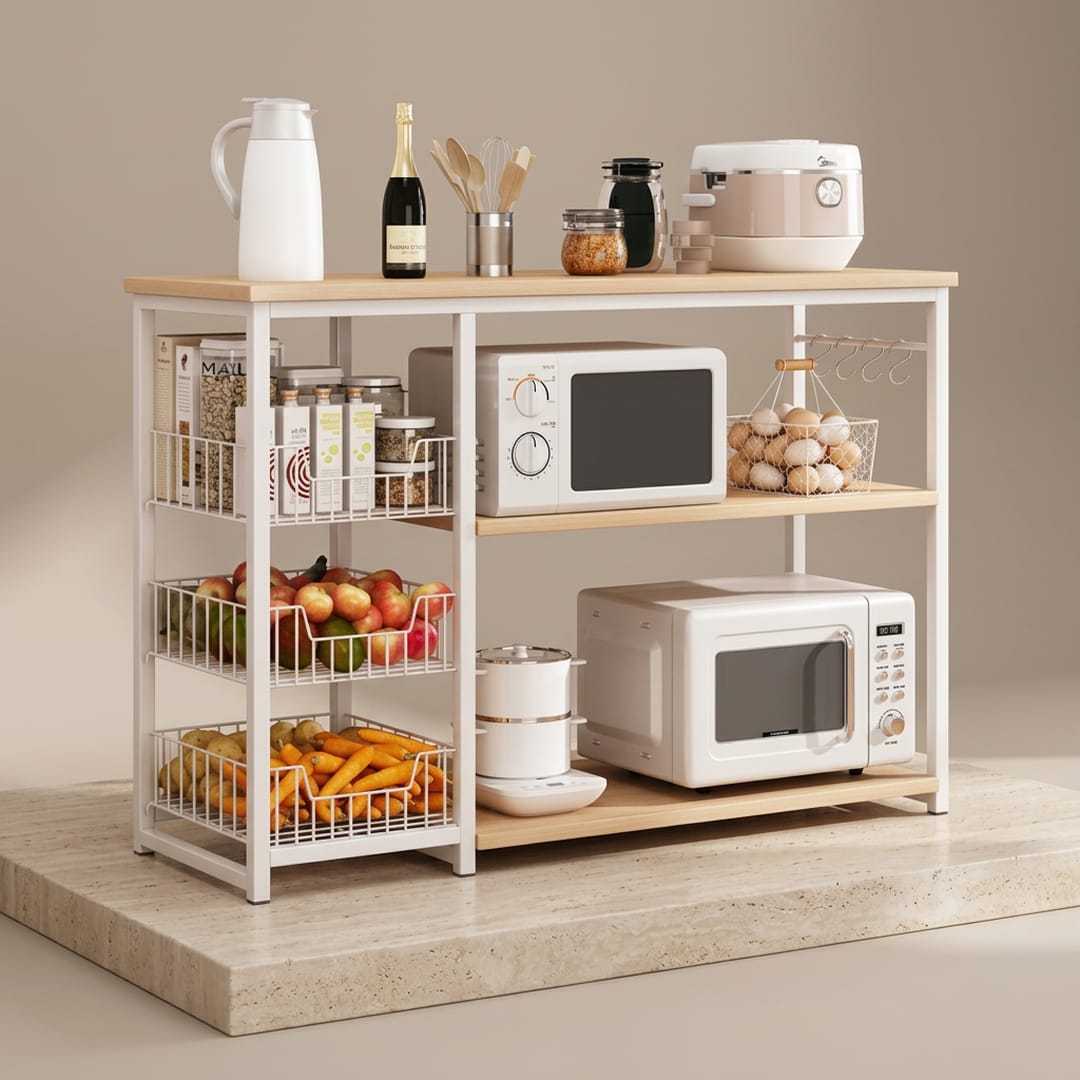 : 3 Layer Kitchen Rack Black White Iron